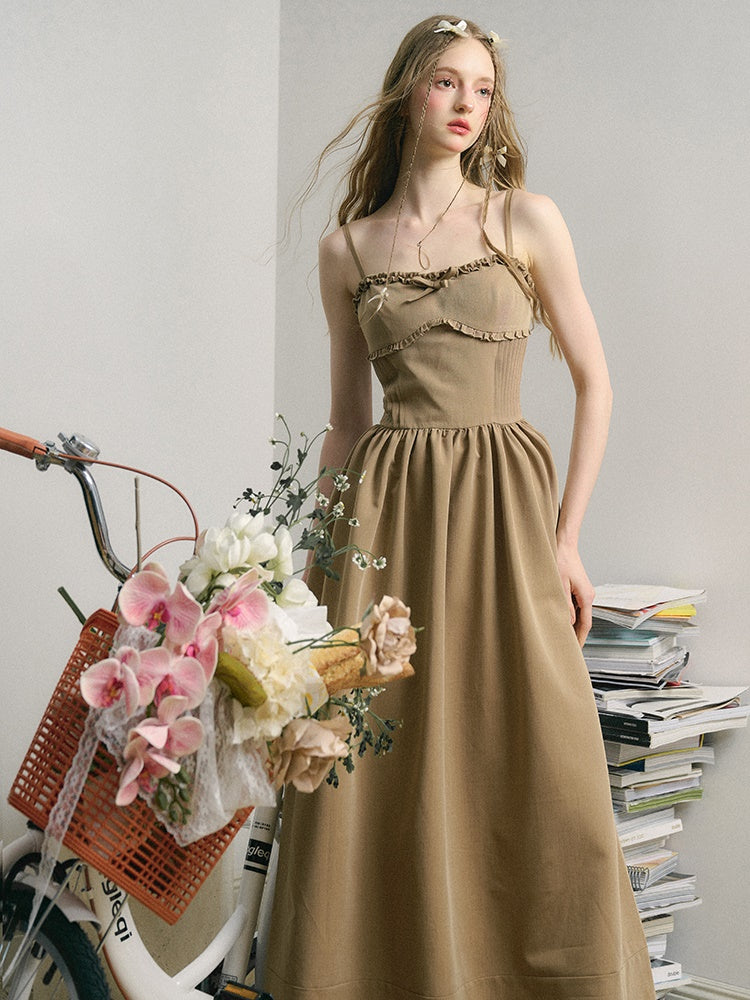 Ruffled Suspender Long Dress