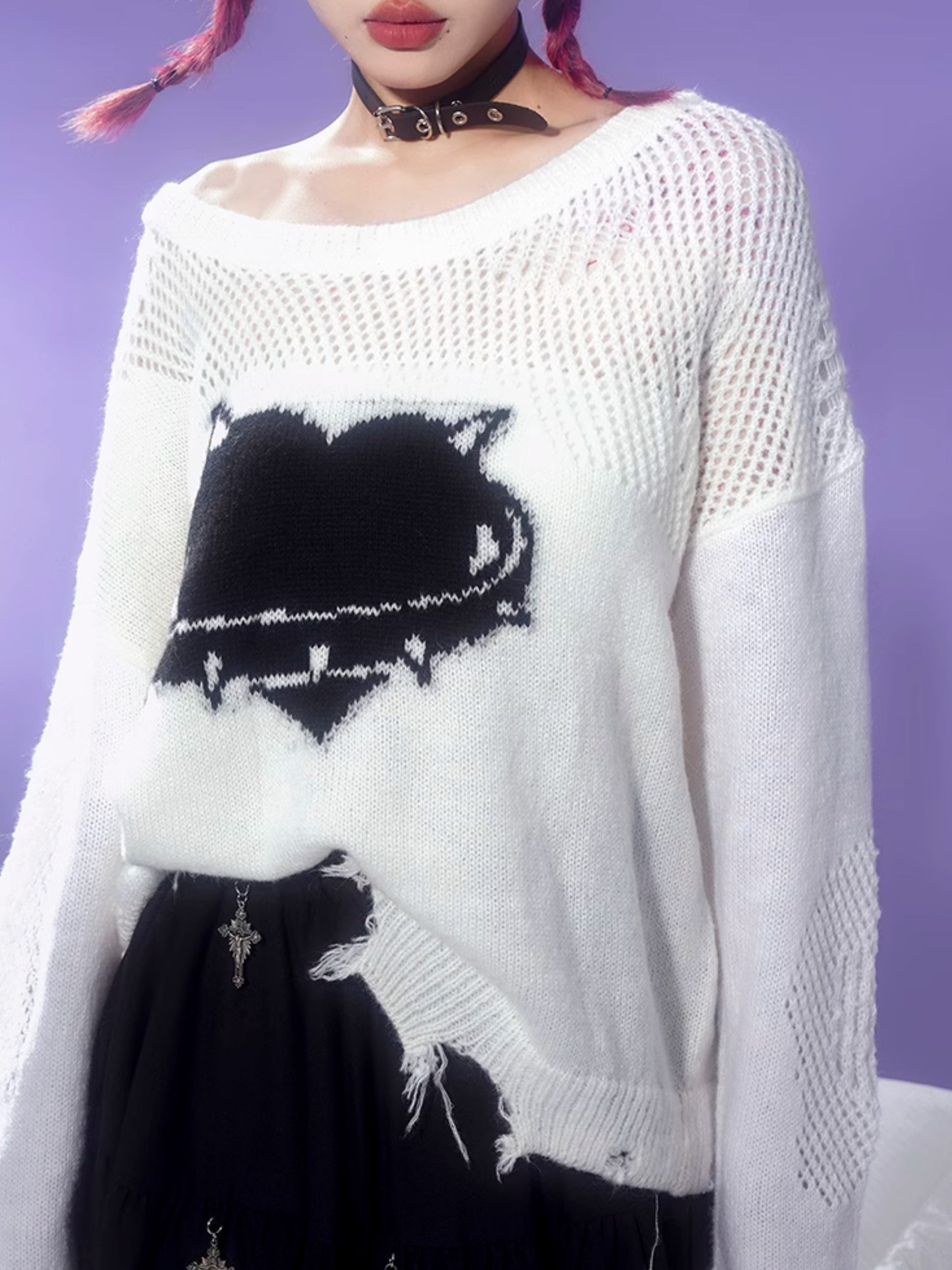 Hollow Love Jacquard Pullover Sweater