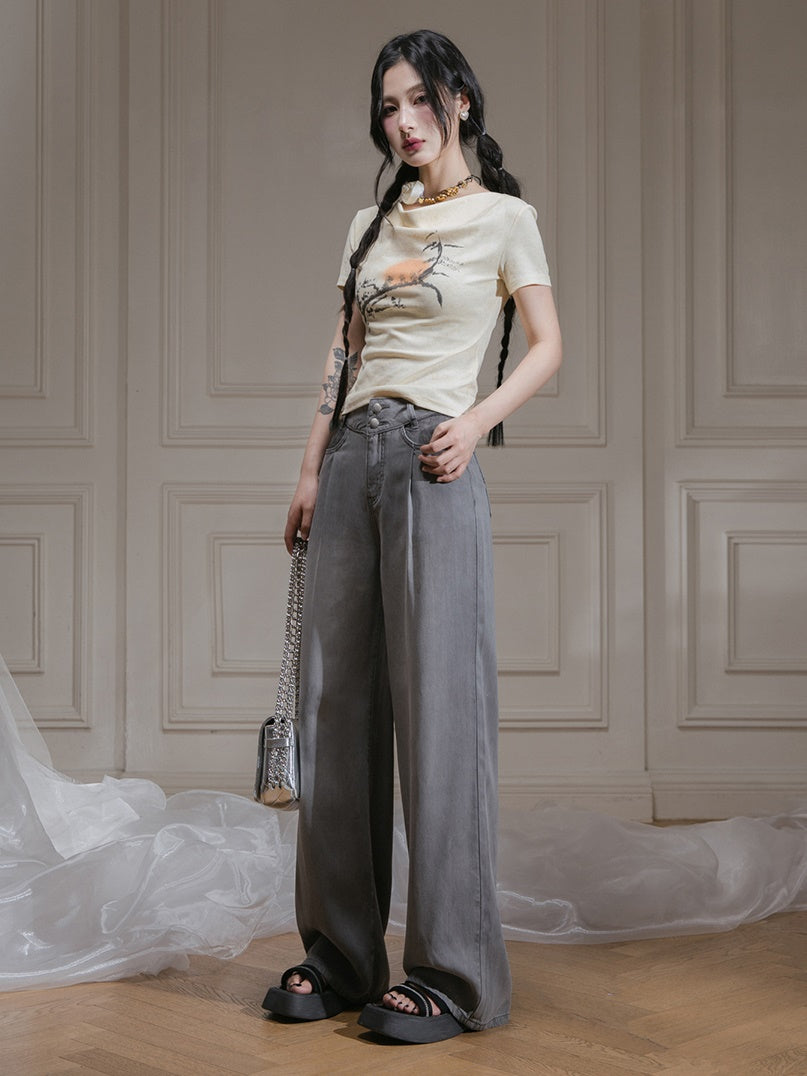 Tuck Design Wide Leg Pants