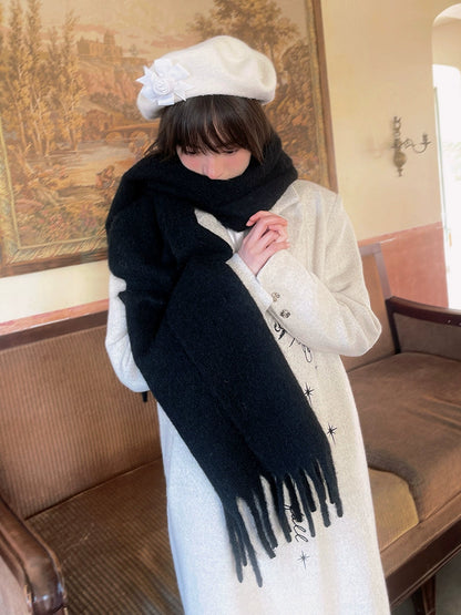 Solid Color Wide Long Tassel Muffler