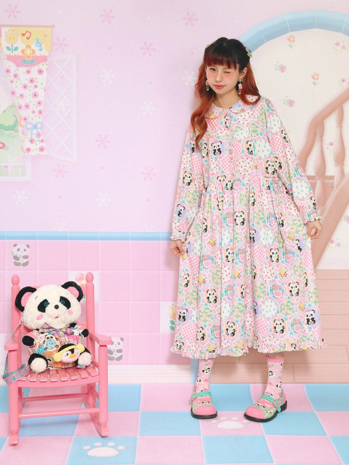 Doll Collar Patchwork Style Printed Loose Dress