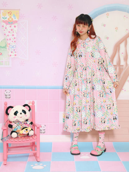 Doll Collar Patchwork Style imprimé robe lâche