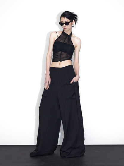 Detachable Asymmetric Sling Tube Top &amp; Gauze Pleated Tank Top Set