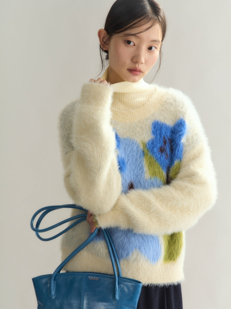 Flower Retro Crew-Neck Mohair-Knit