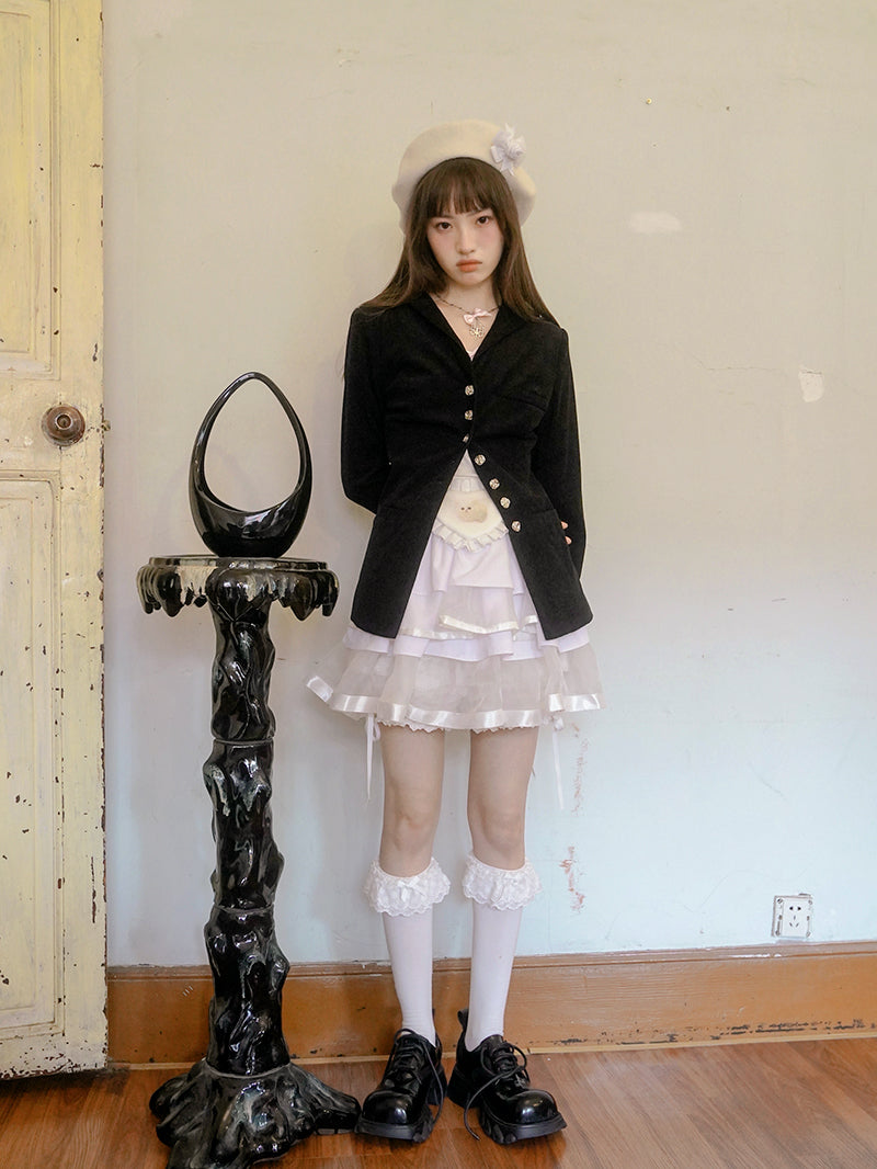 Slim Sailor Collar Rose Jacquard Jacket