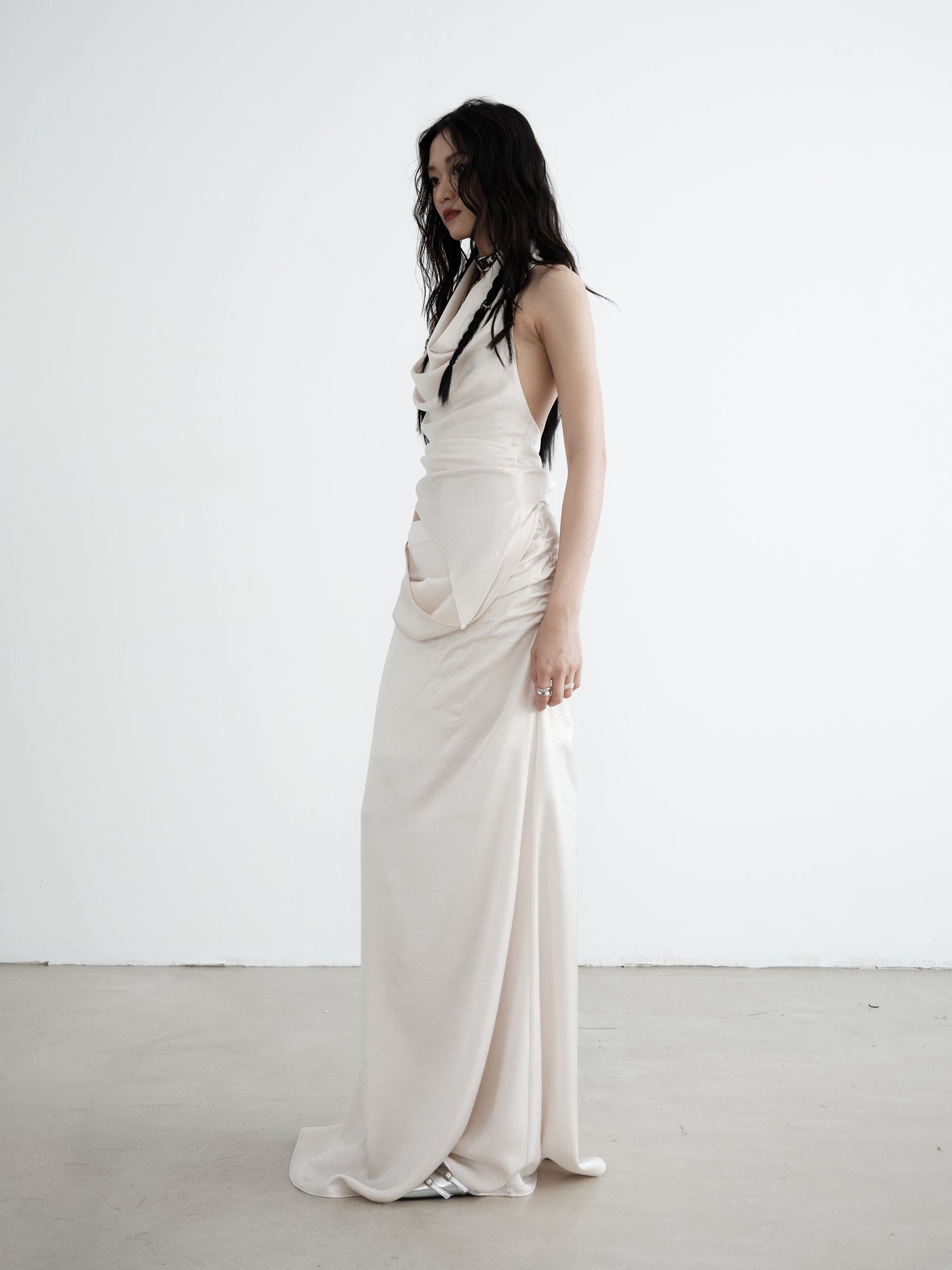 Draped Halter-neck Sleeveless Top &amp; Maxi Skirt Set-up