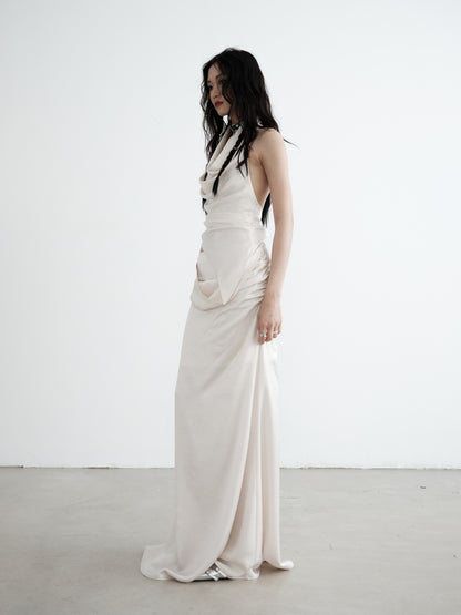 Draped Halter-neck Sleeveless Top &amp; Maxi Skirt Set-up