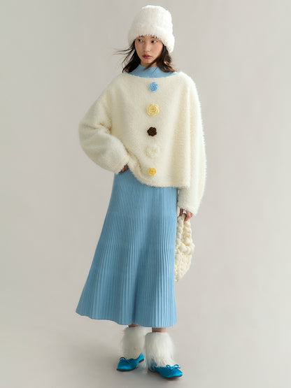 Flower-Motif Retro Sweet Loose Mohair-Knit