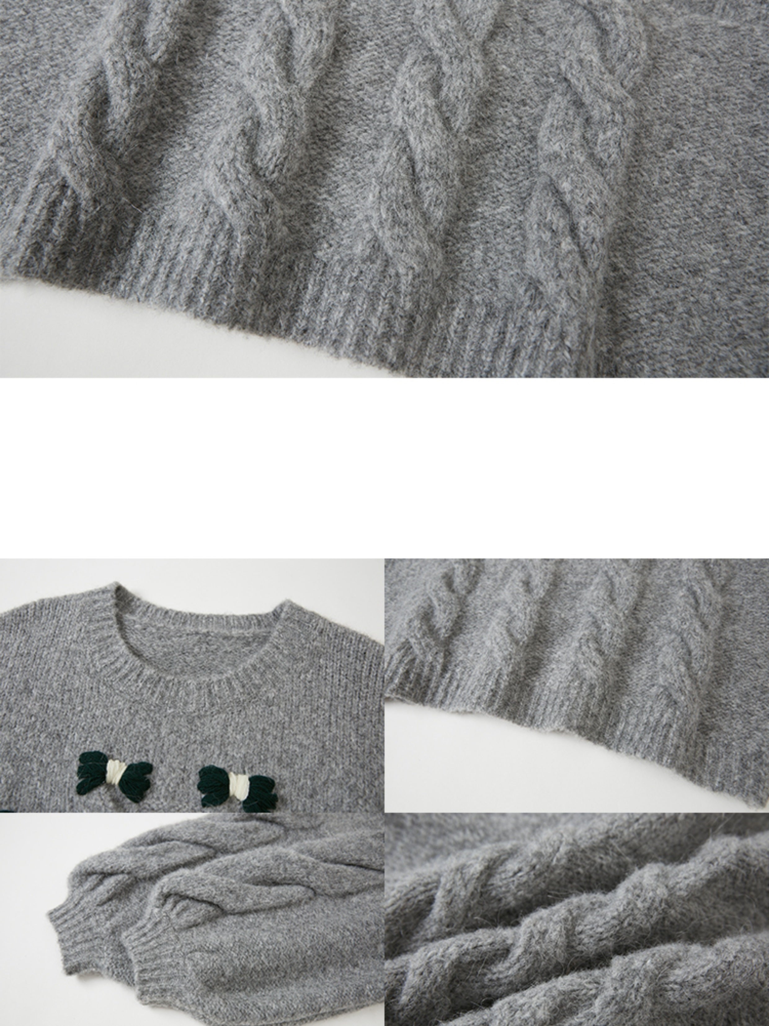 Round Neck Cable Bow Knitted Sweater