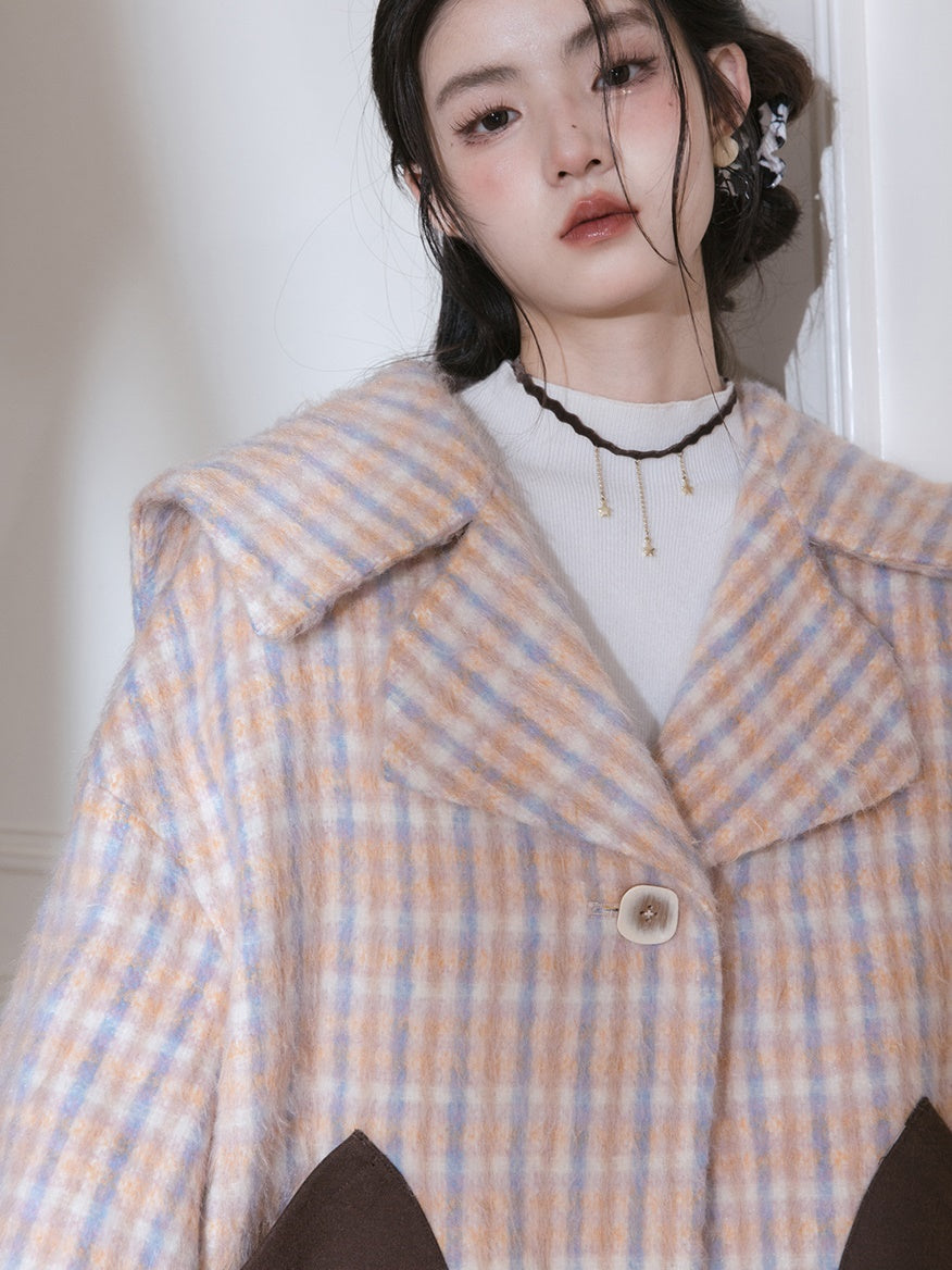 Plaid Large Lapel Woolen Coat