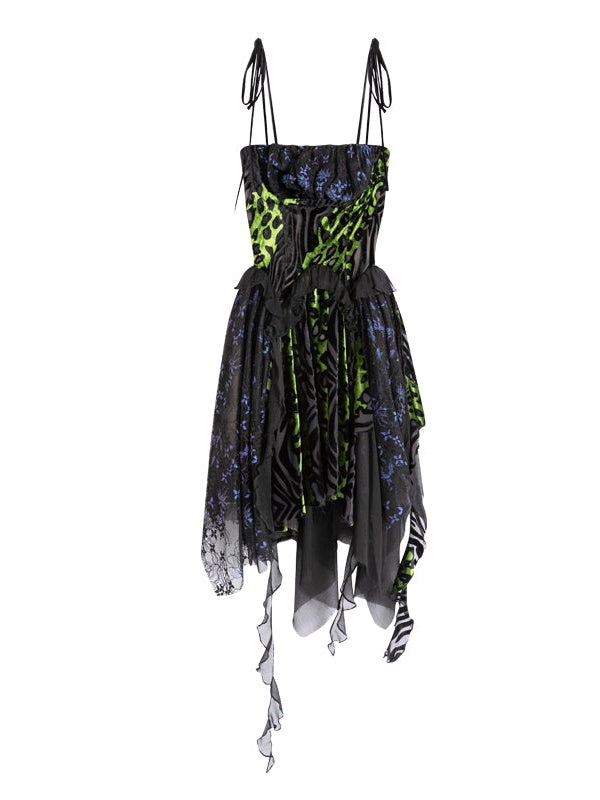 Ink Smudged Stitching Suspender Dress