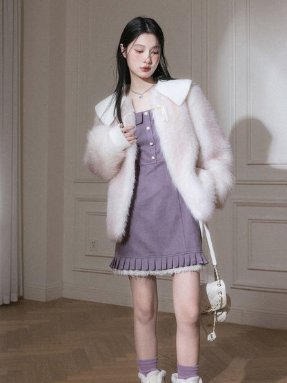 Eco-friendly No-Collar Fur Coat