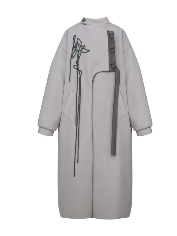 Chinese Style Asymmetry Mid-length Coat