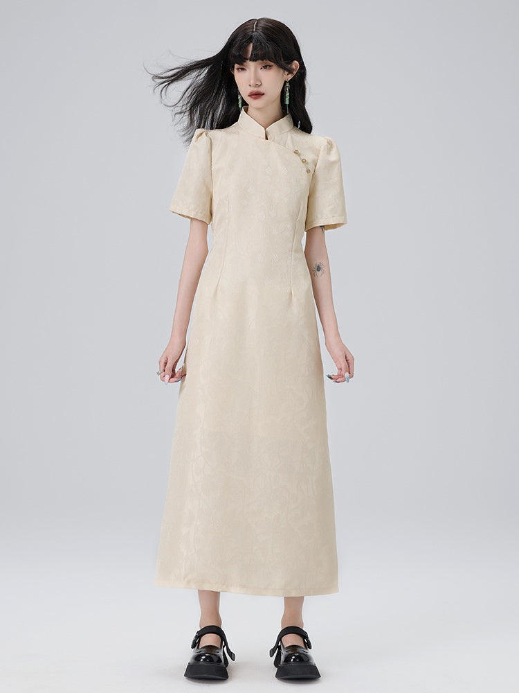 Short-sleeved Cheongsam Design Waist Dress