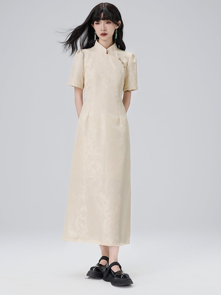 Short-sleeved Cheongsam Design Waist Dress