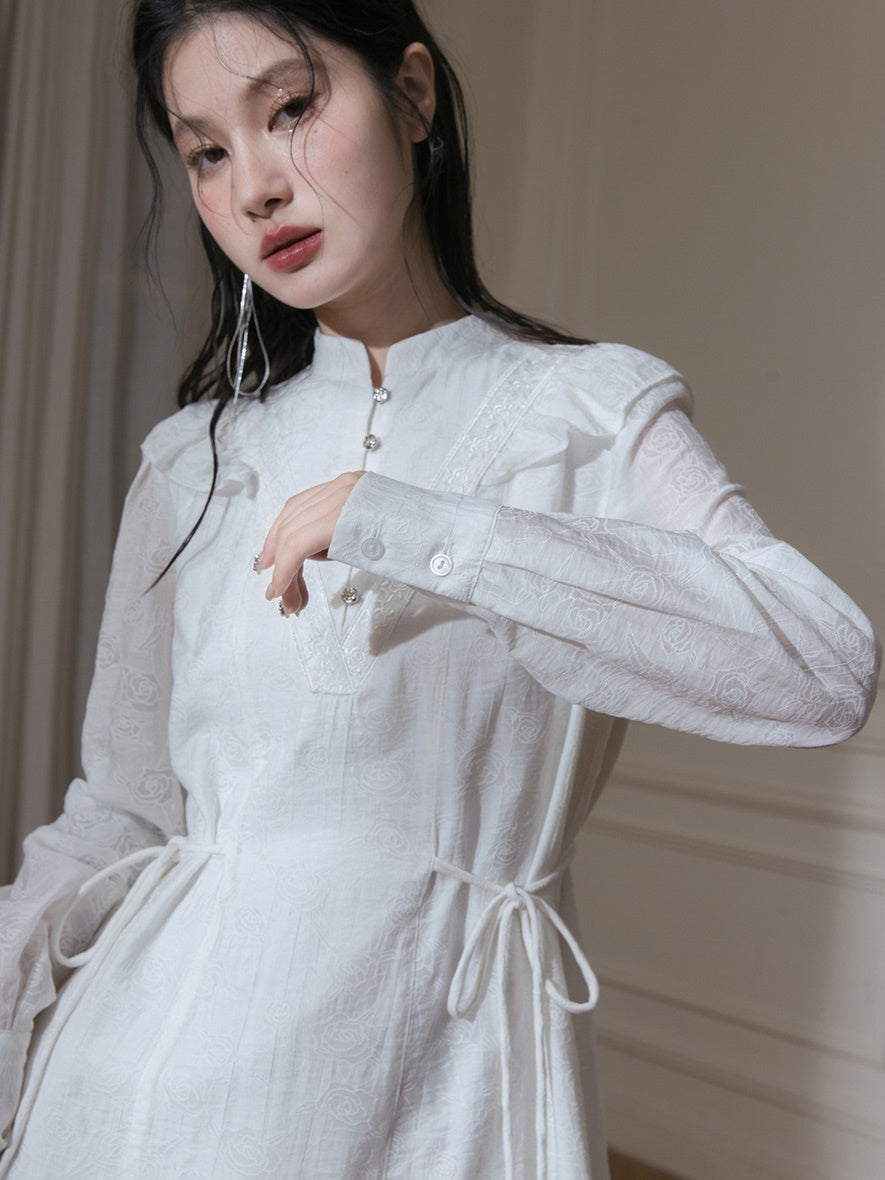 Rose Romanticism Webbing Small Flying Sleeve Dress