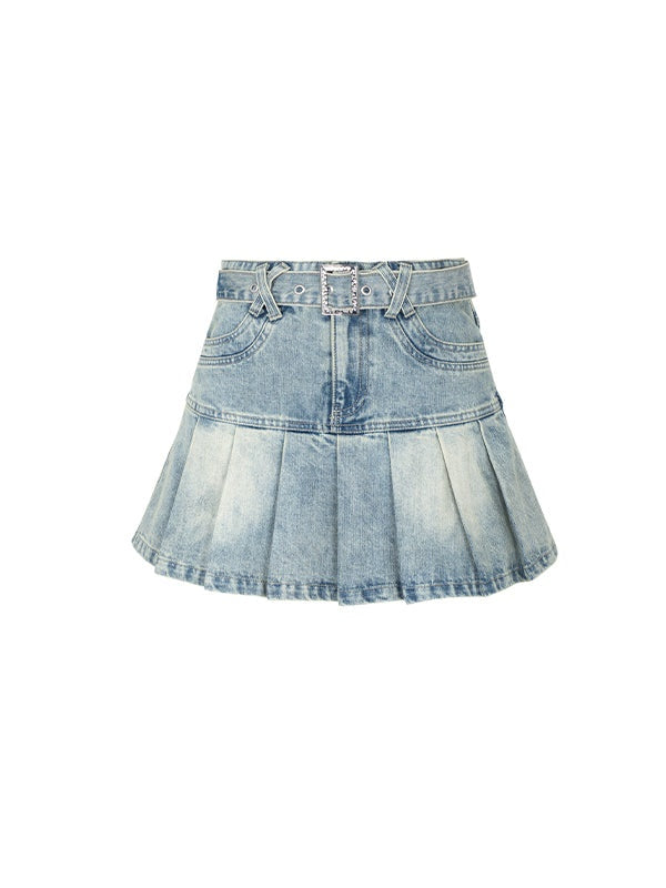 Old Washed Denim PLEATED SKIRT – ARCANA ARCHIVE