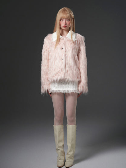 Gradient Detachable Design Long Hair Fur Jacket