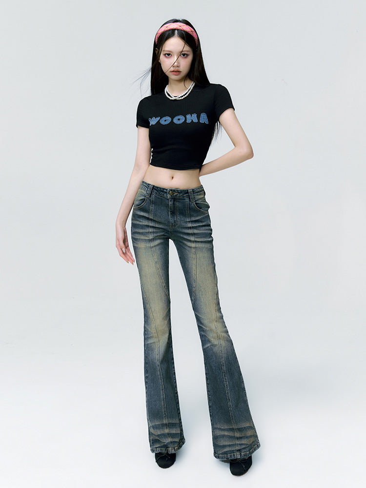 Cropped Casual Badge Tight T-shirt