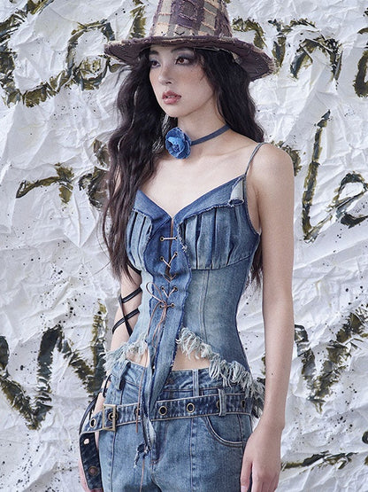 Camisole à lacets en denim de niche