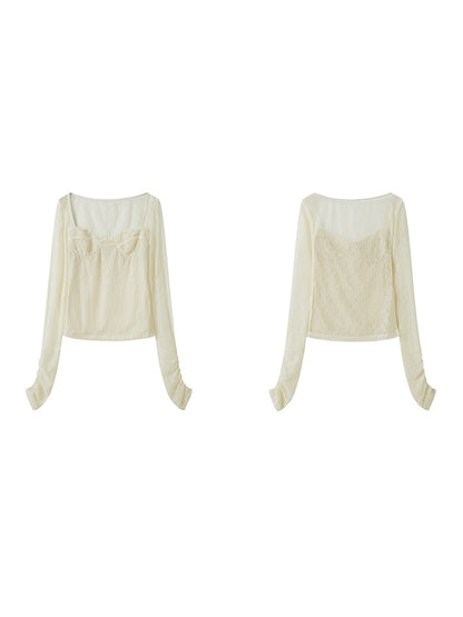 Square Neck Lace Bottoming Shirt