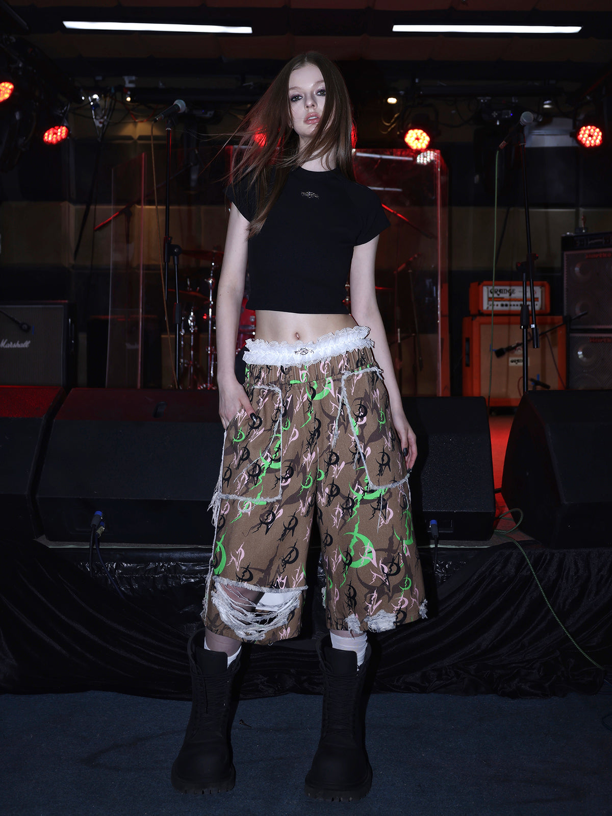 Camouflage Destruction Baggy Loose Cropped Pants