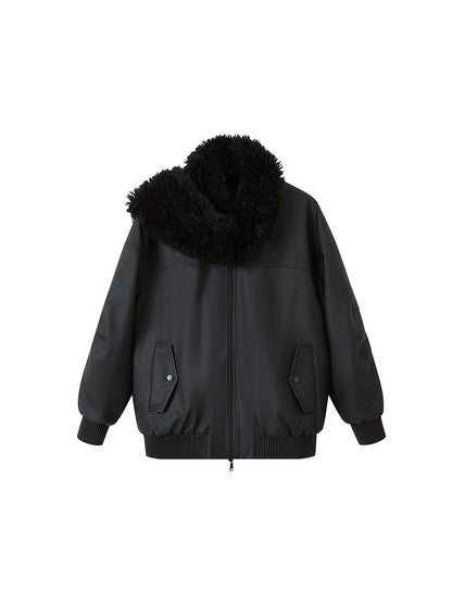 Fur Scarf Matte Leather Loose Jacket