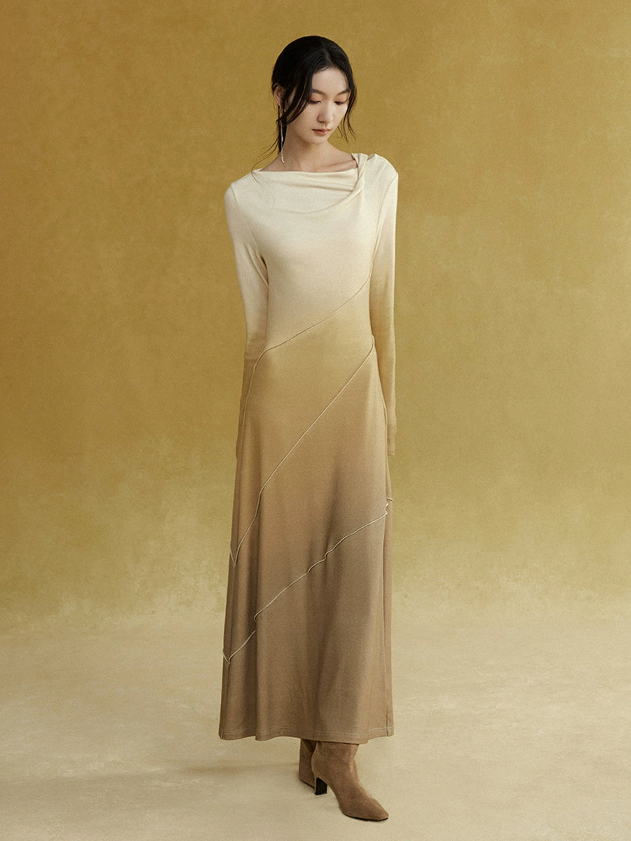 Gradient Deconstructed Collar Long Dress