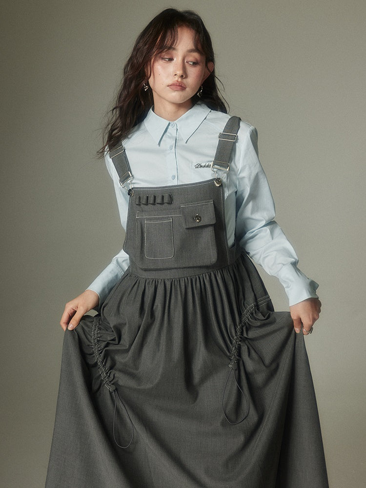 High Waist Gather Suspender Skirt