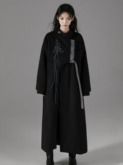 Chinese Style Asymmetry Mid-length Coat