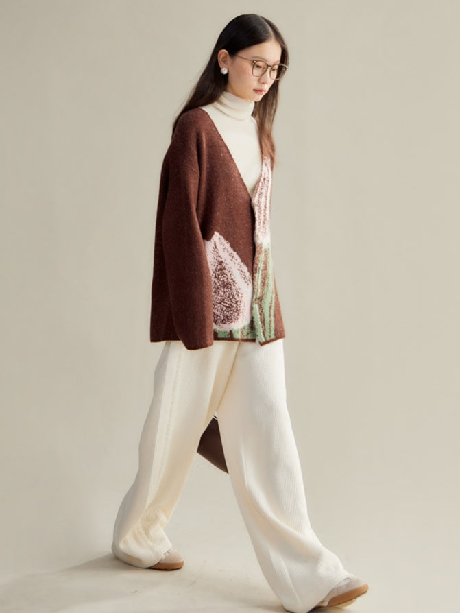 Tulip Contrasting Color Knitted Cardigan &amp; Skirt