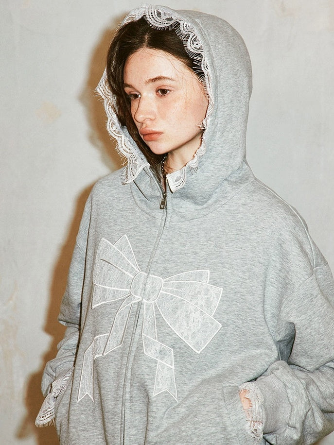 Lace Bow Hooded Sweat Parka