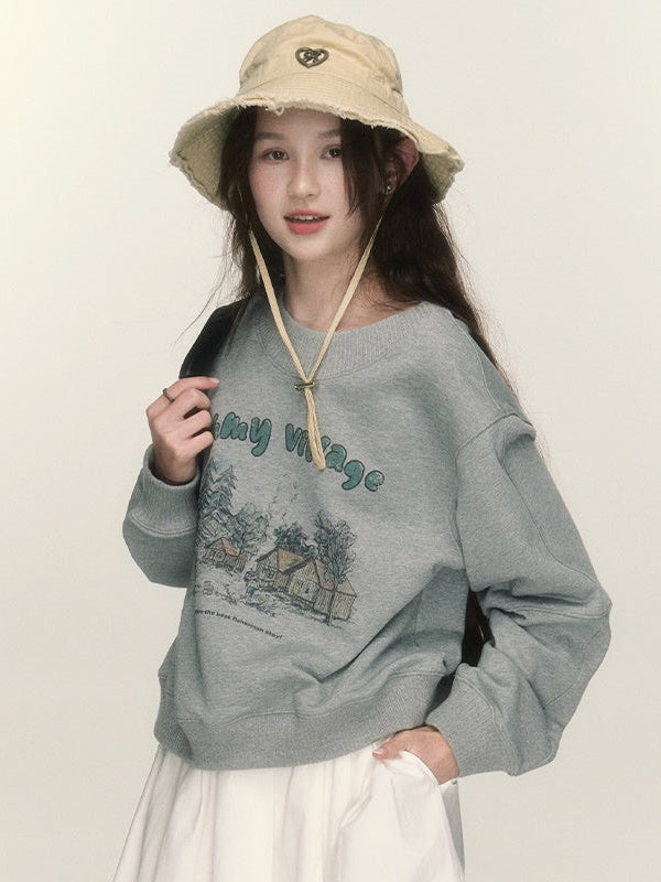 Printing Round Neck Pullover Sweat