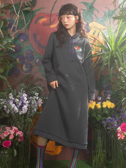 Fruit Printed Straight Long Hooded Swea tOne-piece