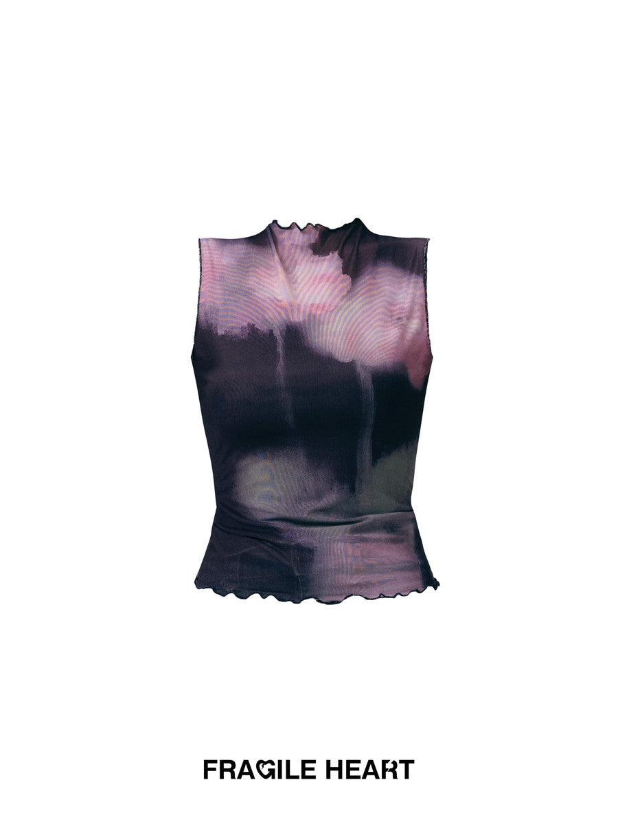 Tie-Dye Mellowno-Sleeve Marble Ciffon Tops