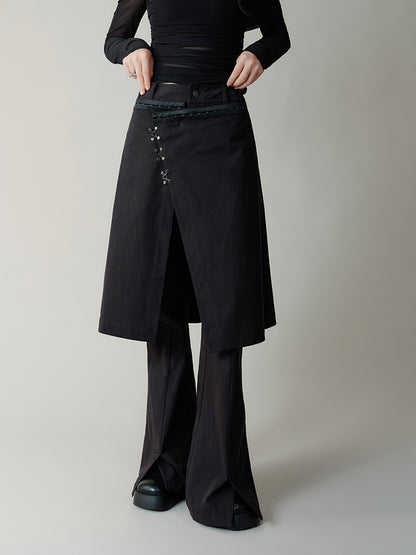 Metal Hook Fake Two-piece Micro-elastic Skirt Flared Pants