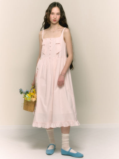 Asymmetric Floral Pleated High Waist Suspender Dress