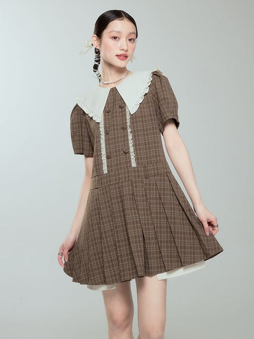 DOLL COLLAR PLAID ONE-PIECE