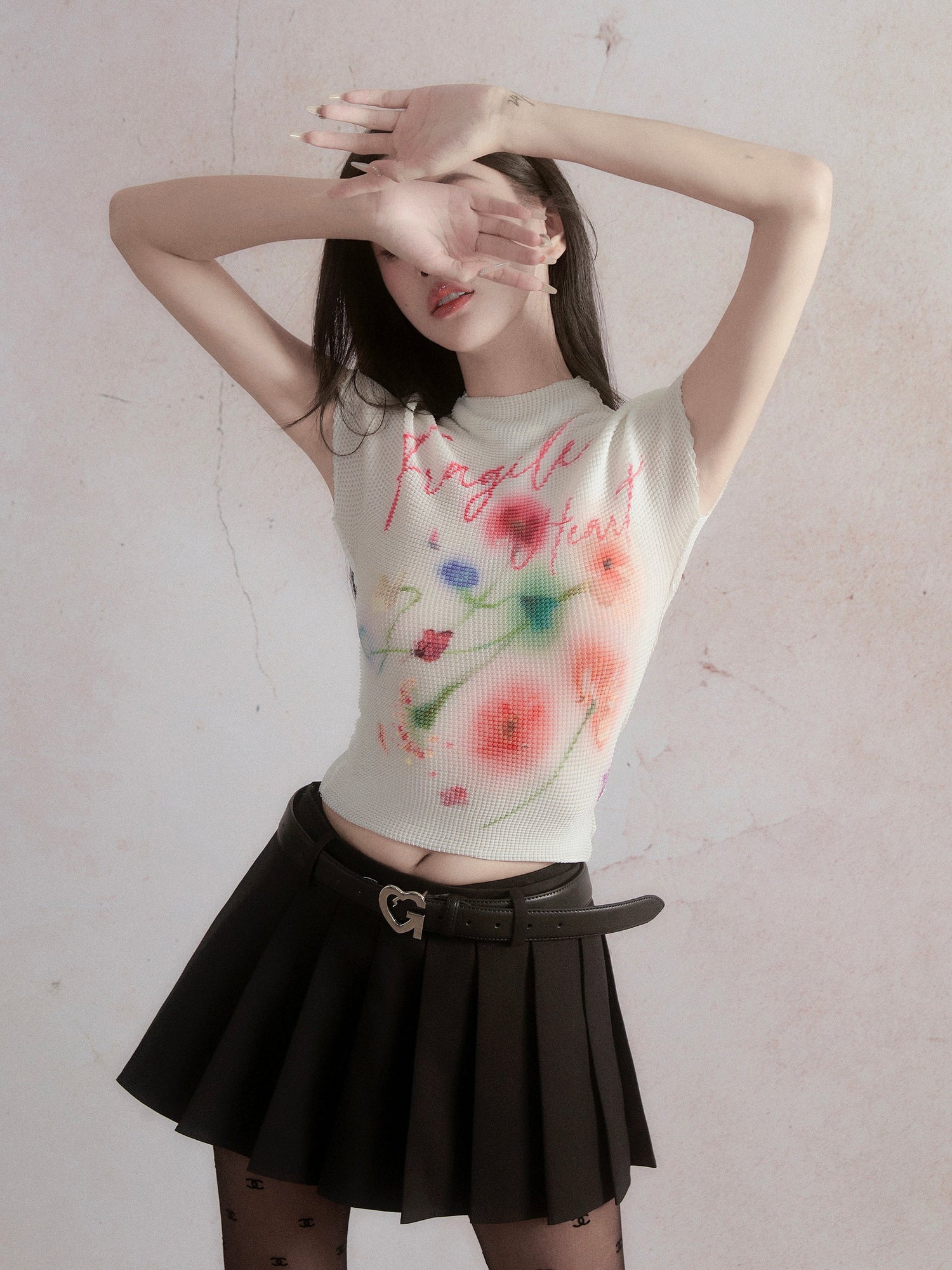 Flower Printed French Sleeve T-shirt