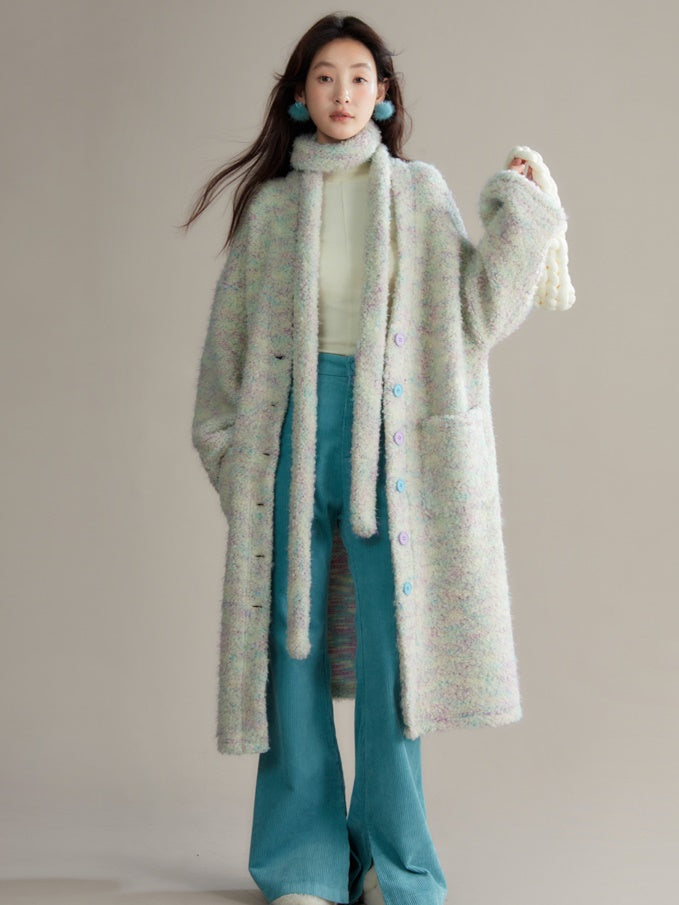 Contraste Floral Yarn Tricoted Long Cardigan