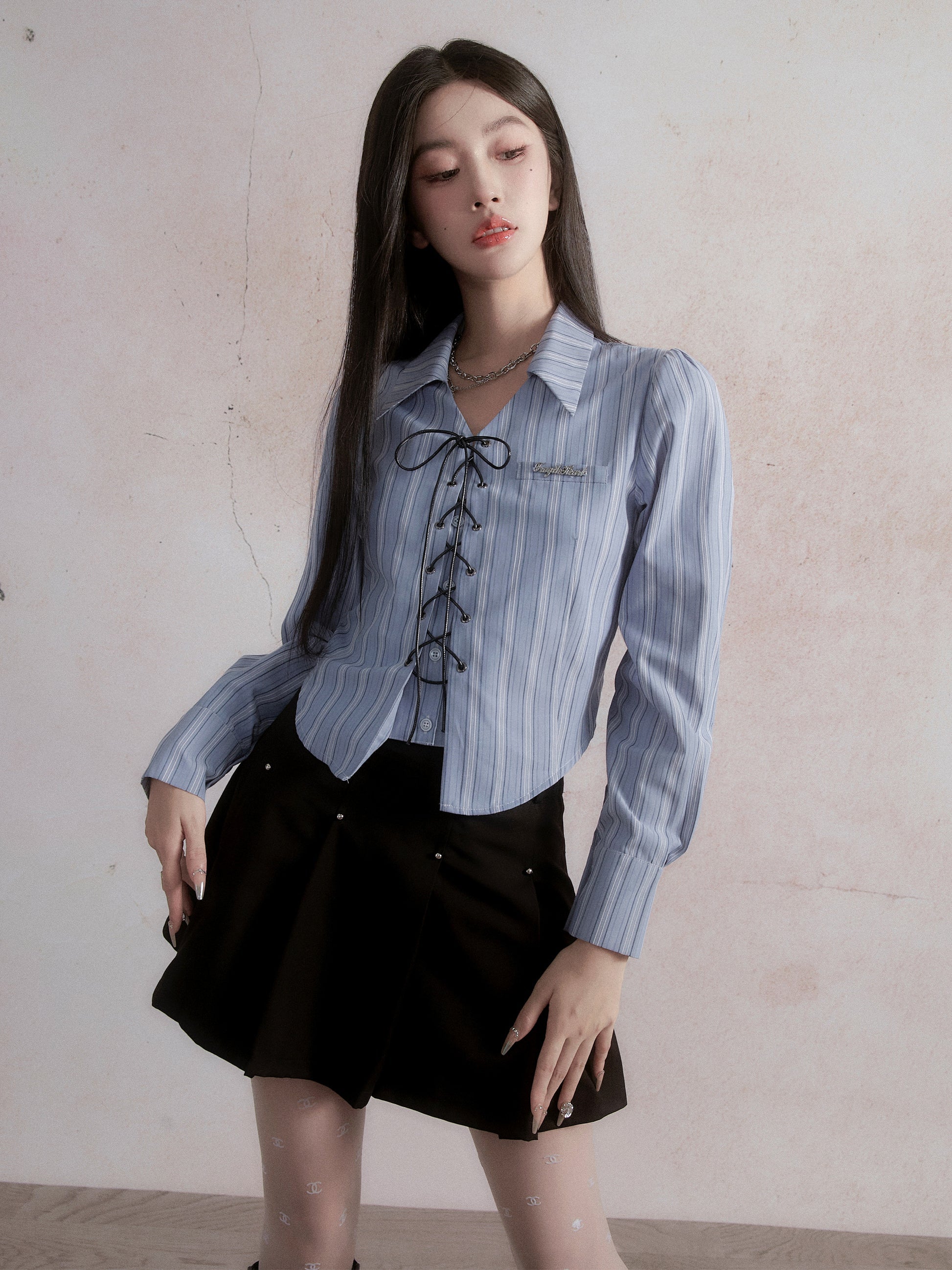 Striped Lace-Up Shirt