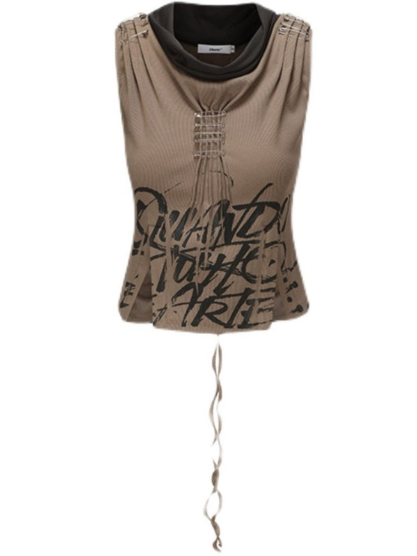 Pin With Drawstring Sleeveless Top