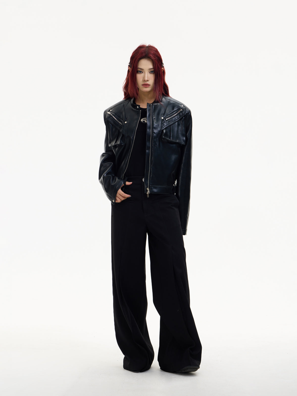 Front Pocket Draped Loose Straight Pants