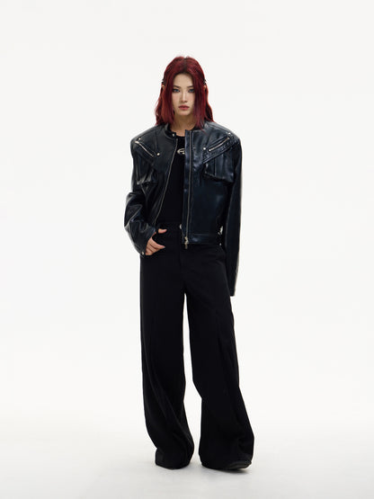 Front Pocket Draped Loose Straight Pants