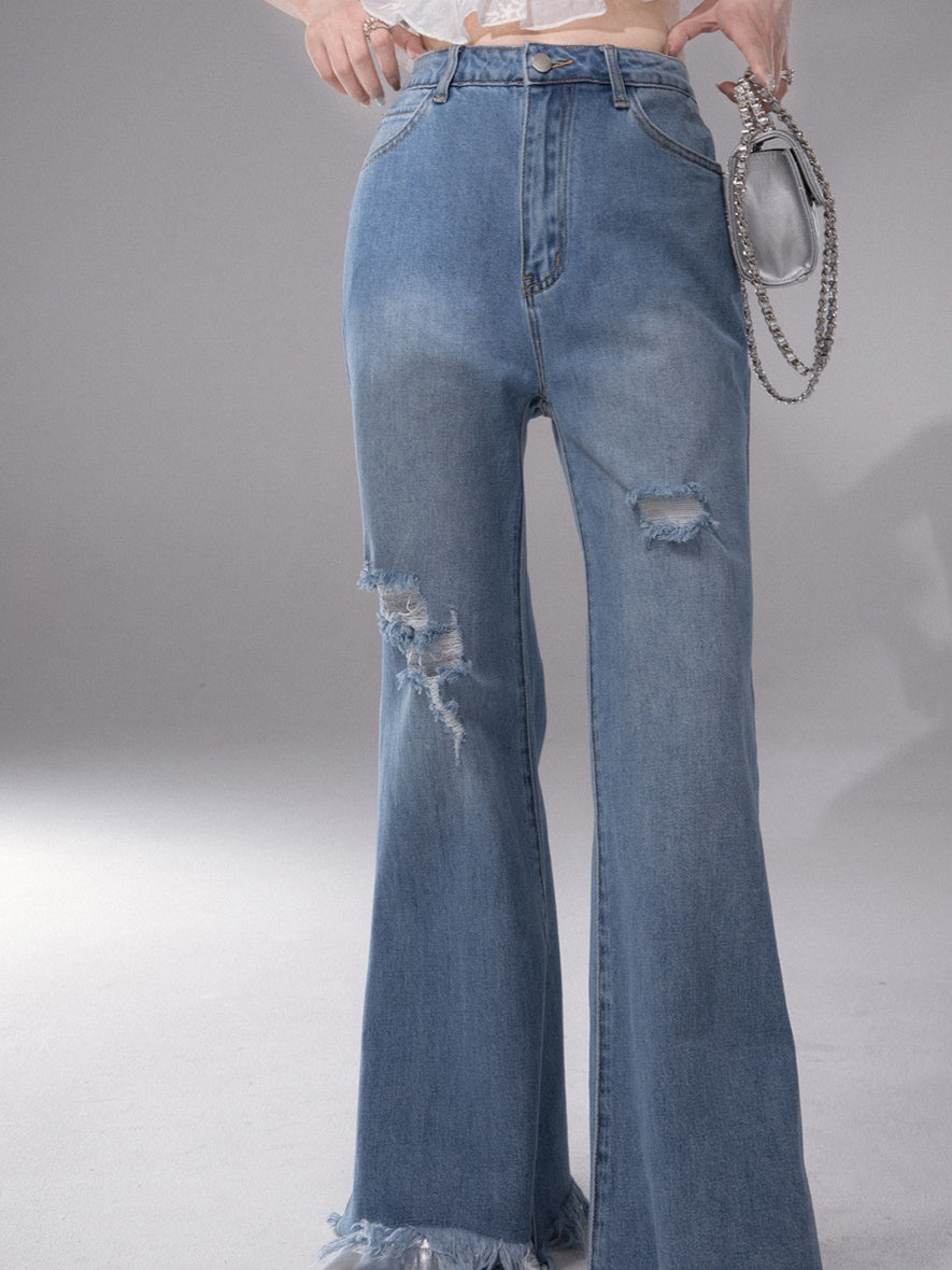 Mopping Raw Edge Flared Denim Pants