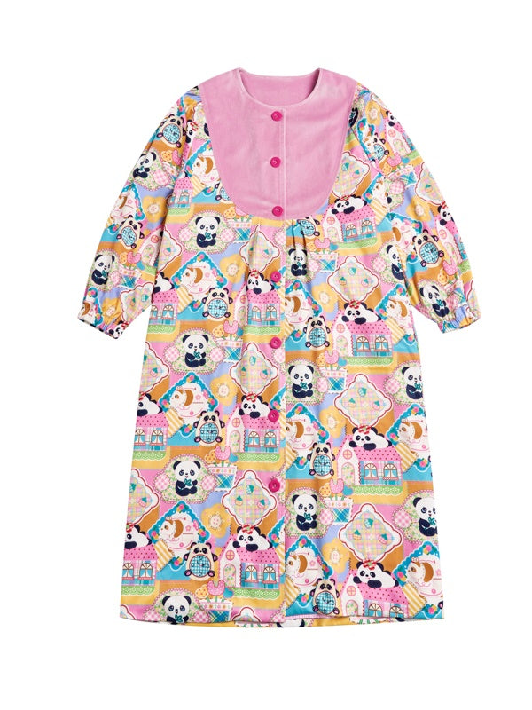 Velvet Cousing Panda Imprimez robe de manteau en vrac