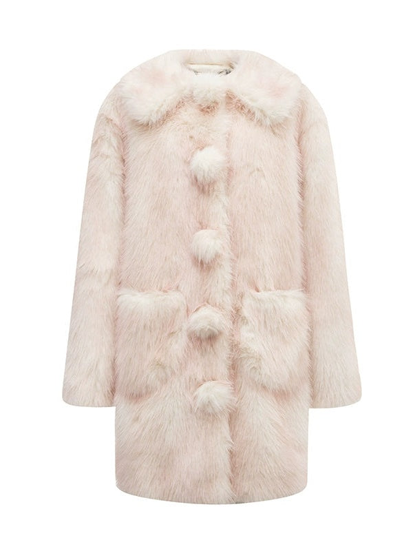 Gradient Doll Collar Fur Ball Imitation Fur Coat