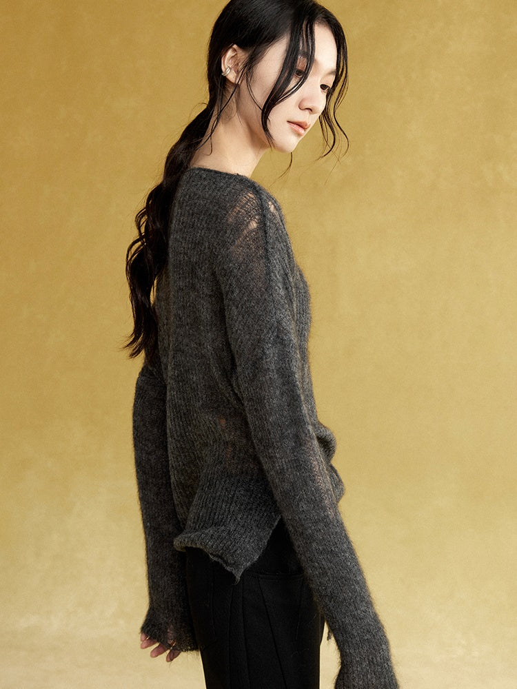 Swing Collar Asymmetry Slit Sweater