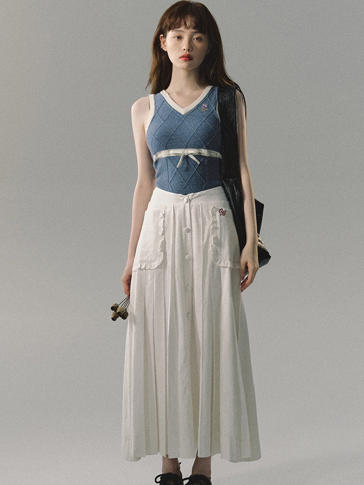 Retro Patch Pocket Half Slit Pleated Long Skirt – ARCANA ARCHIVE