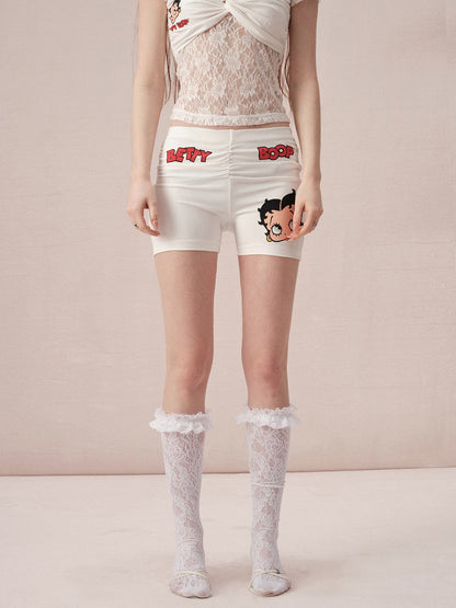 Lace Fake Two-piece Short-sleeved Top ＆ Short Spats